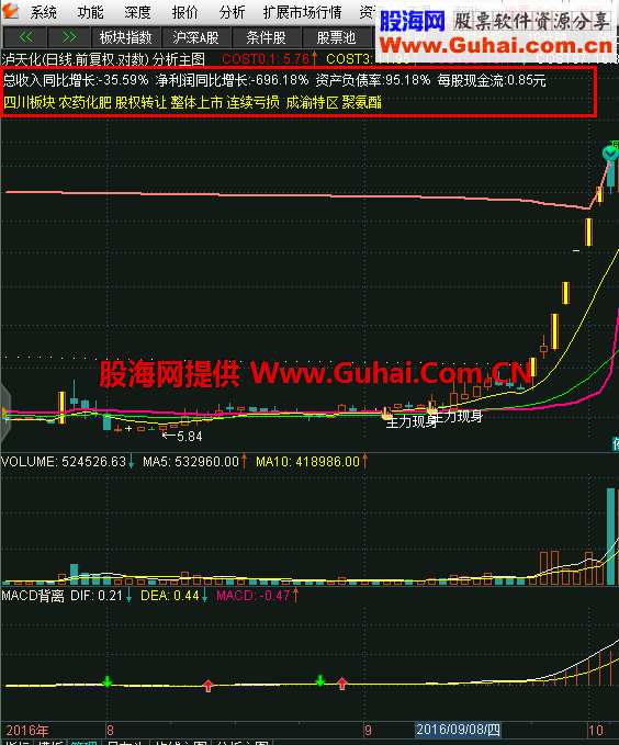 在主图左上角显示有关财务数据和所属板块
