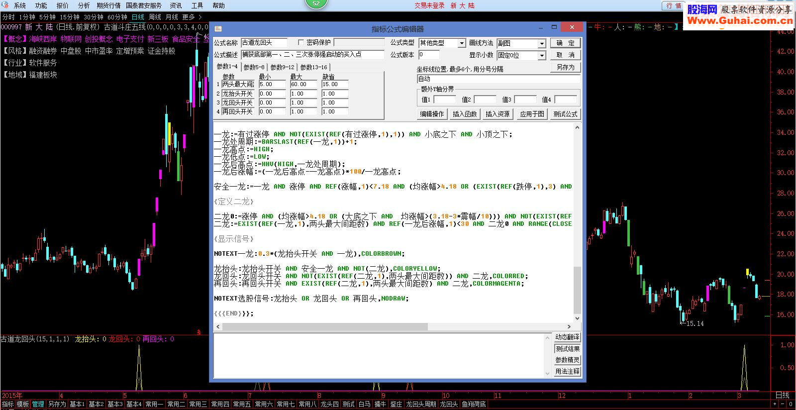 通达信古道龙回头——信号翻倍增强版，大小妖罗一口吞(指标 副图选股源码贴图)