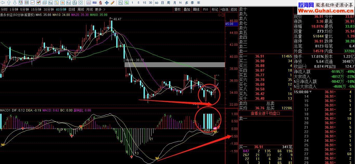 通达信MACD+神奇数字+挖坑=波段介入点 副图指标 