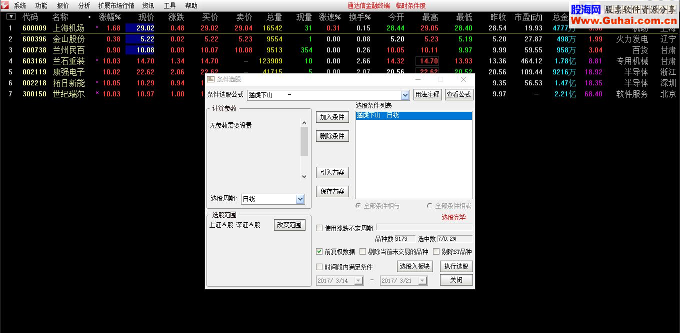 通达信擒牛神器：猛虎下山选股器 选股预警二合一（ 无未来 选股预警）