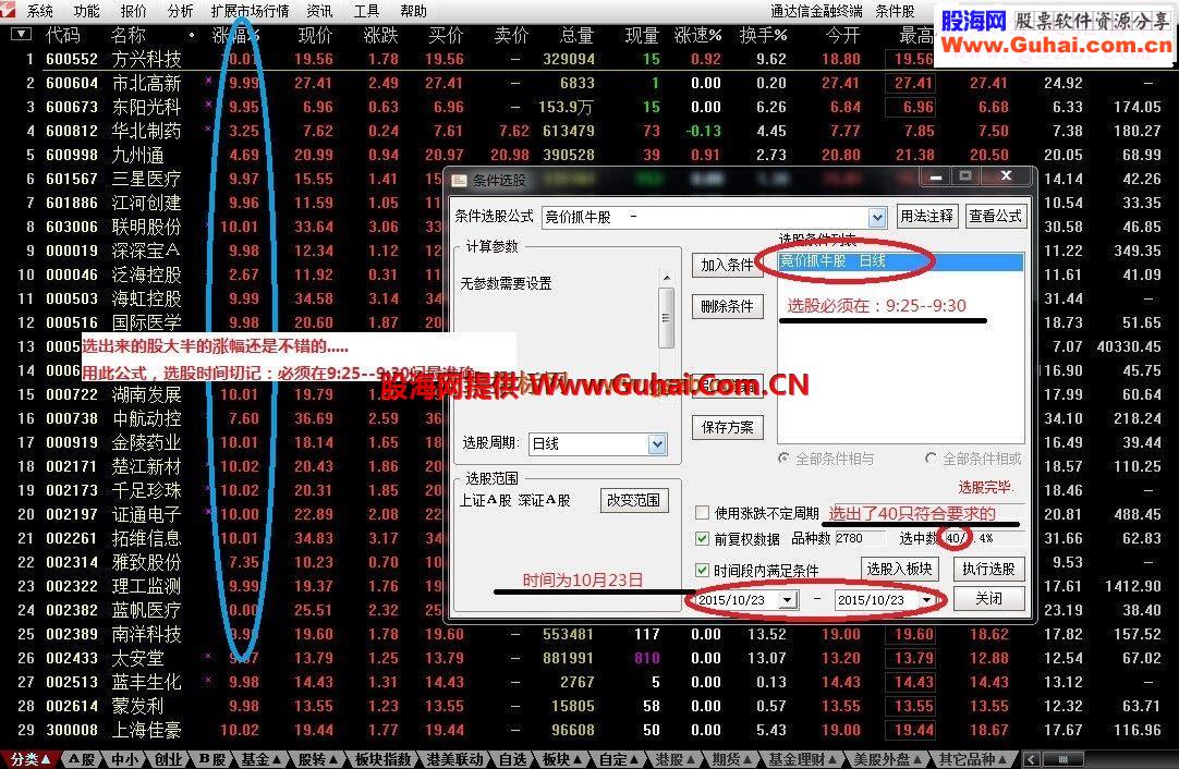 通达信竞价抓牛股选股指标公式附图