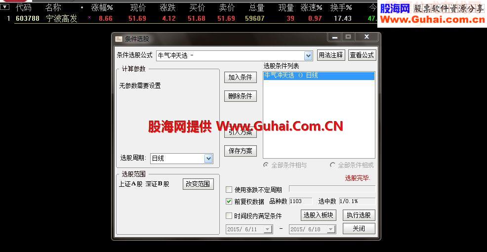 通达信牛气冲天选股源码副图