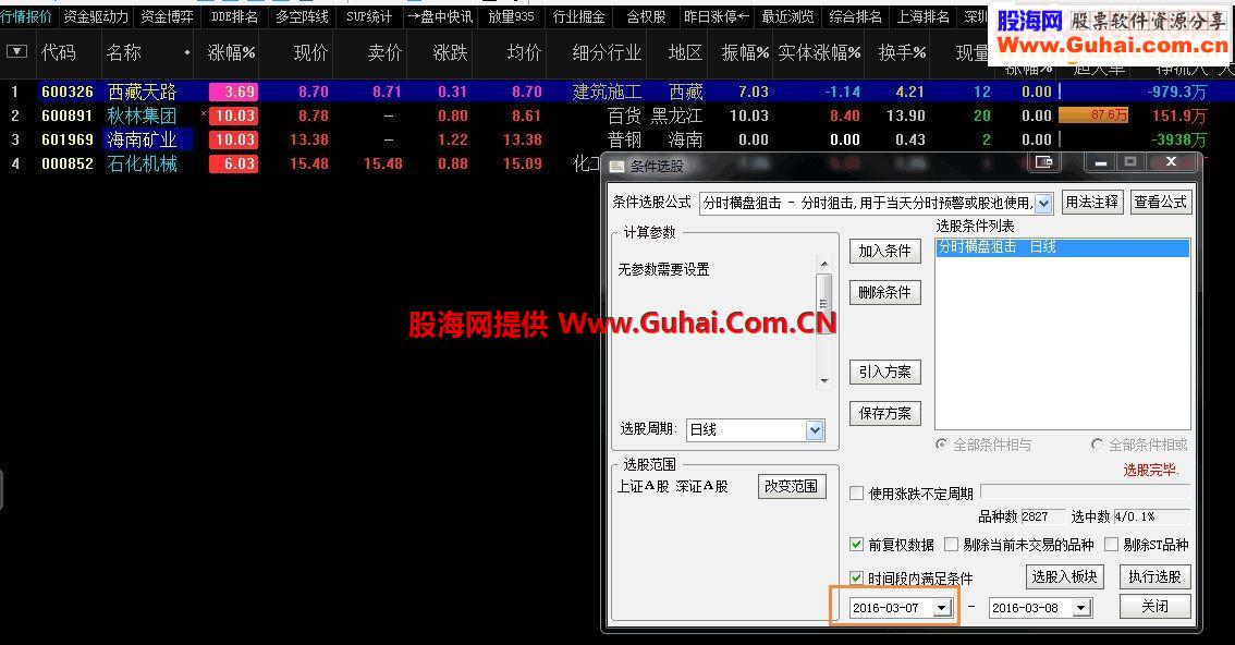 通达信分时横盘突破指标预警/选股