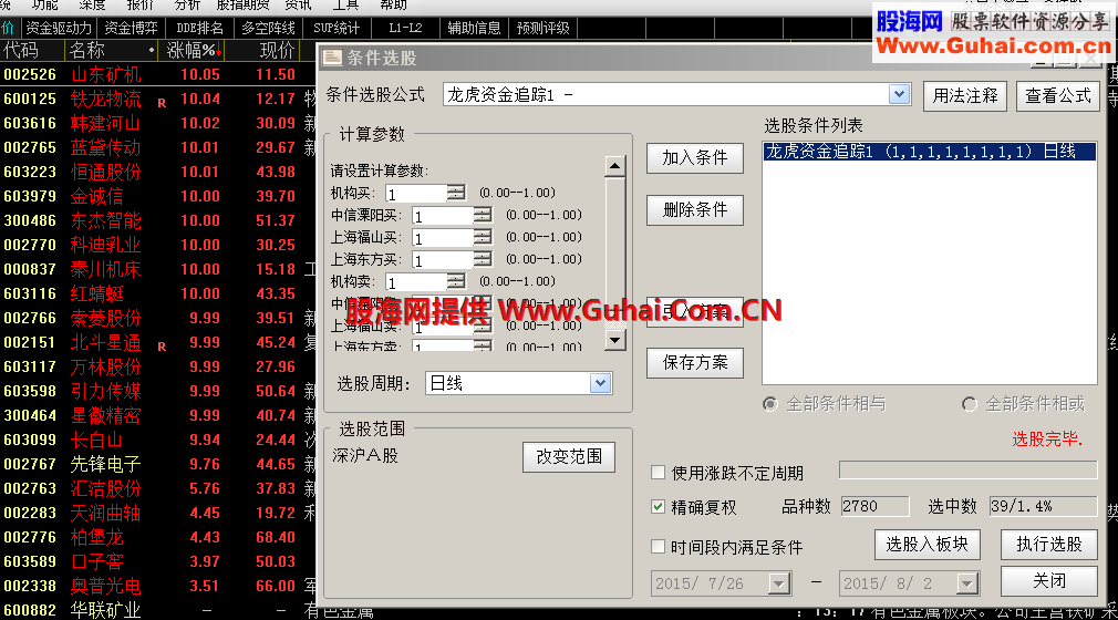 公开通达信龙虎榜选股指标
