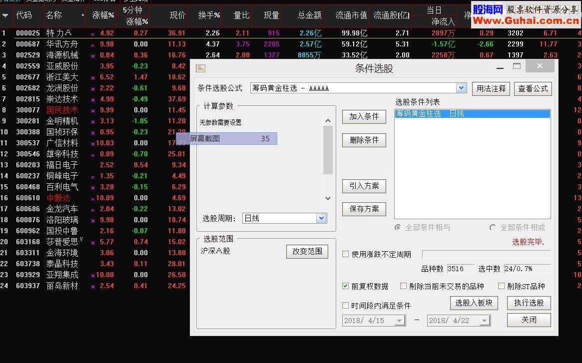 通达信筹峰黄金柱（主副图/选股贴图源码）