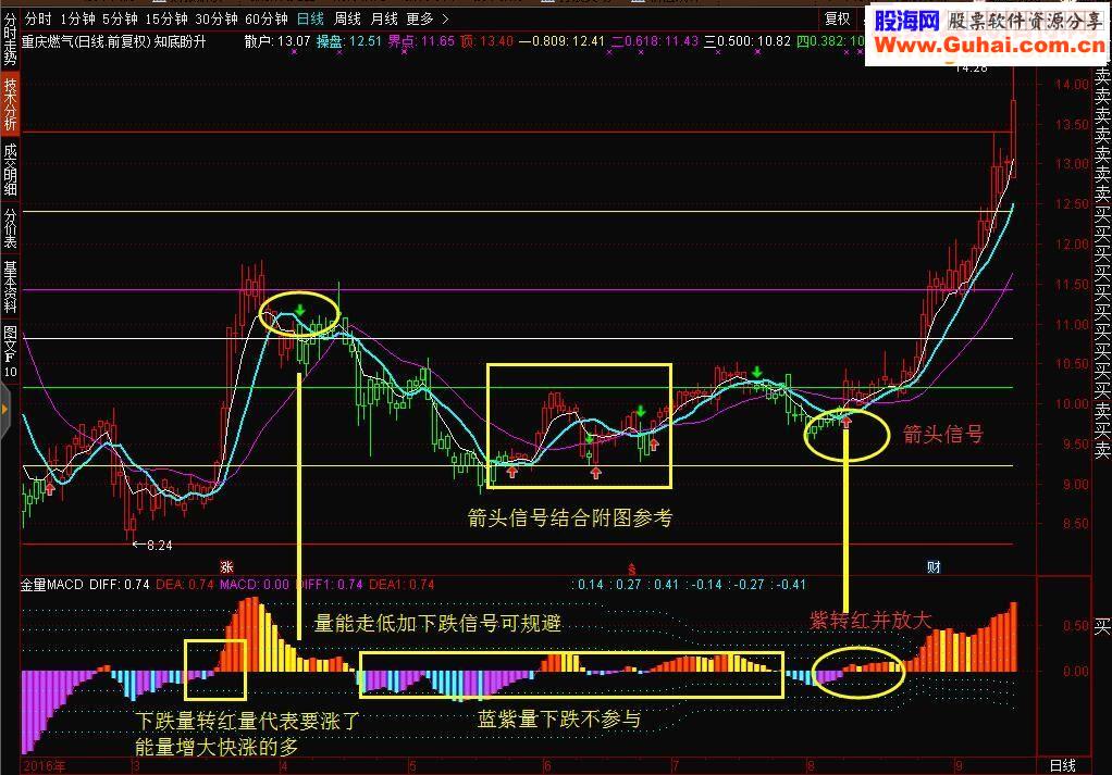 通达信知底盼升+金量MACD主图+附图指标 贴图