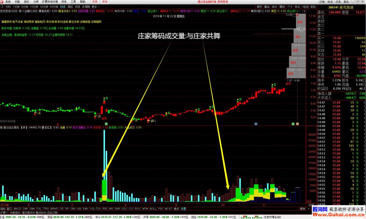 通达信庄家筹码成交量副图指标 源码  贴图 有未来 无加密 不限时