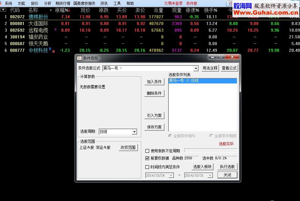 捕捉黑马神器 黑马一号选股公式